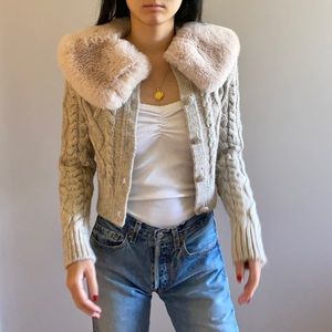 Zara fur collar cable knit cardigan